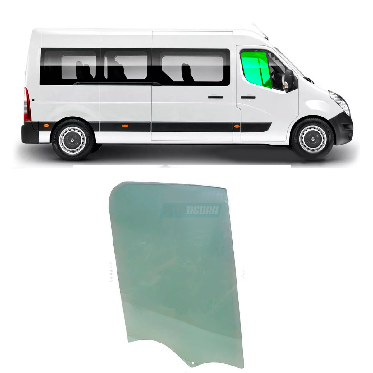 VIDRO PORTA DIR VERDE 597X749 CURVO COM FURO RENAULT MASTER NOVA 2014 2 VAOS 3 V