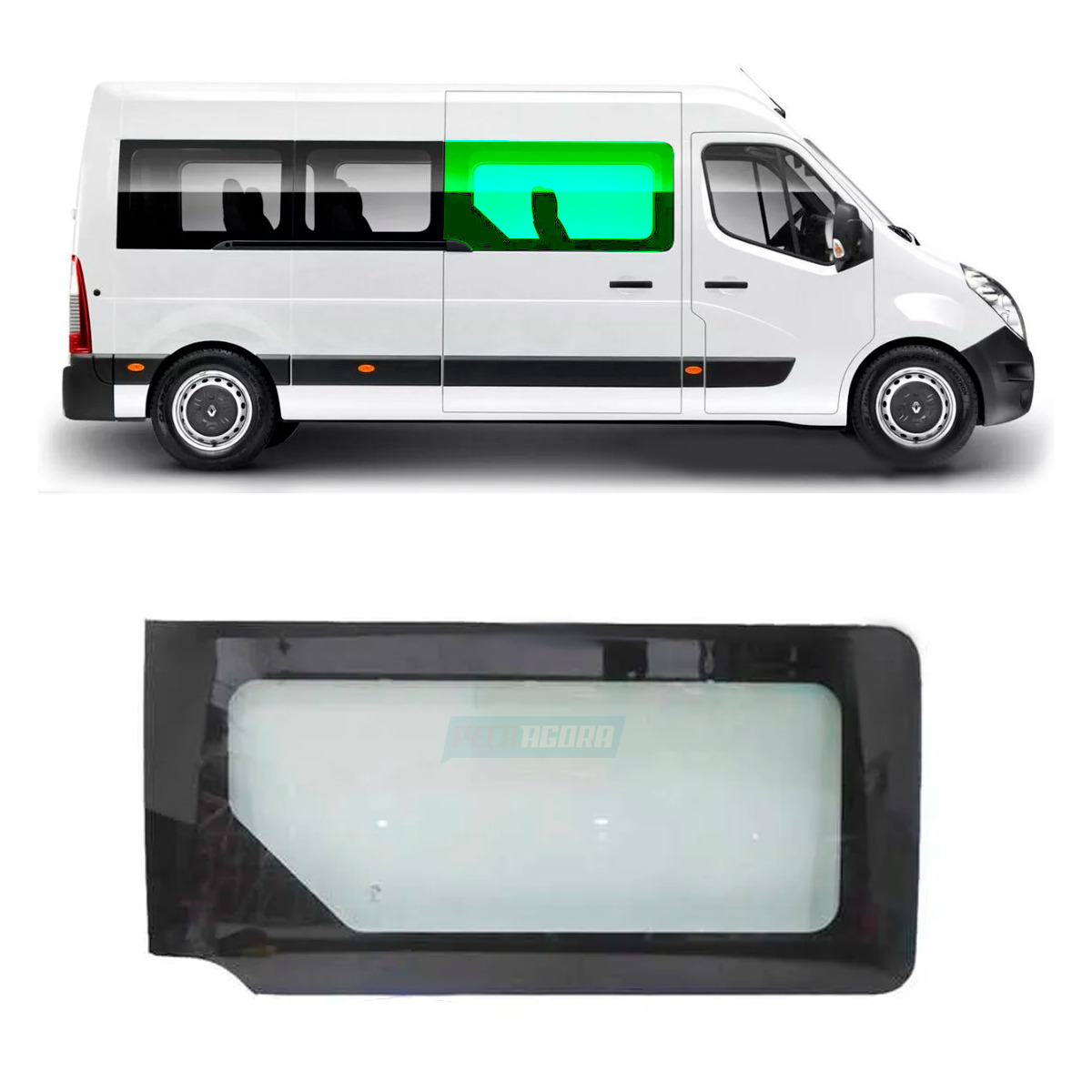 VIDRO LATERAL DIR SERIG 1425X687 CURVO RENAULT MASTER NOVA 2013 2 VAOS 3 VAOS <P