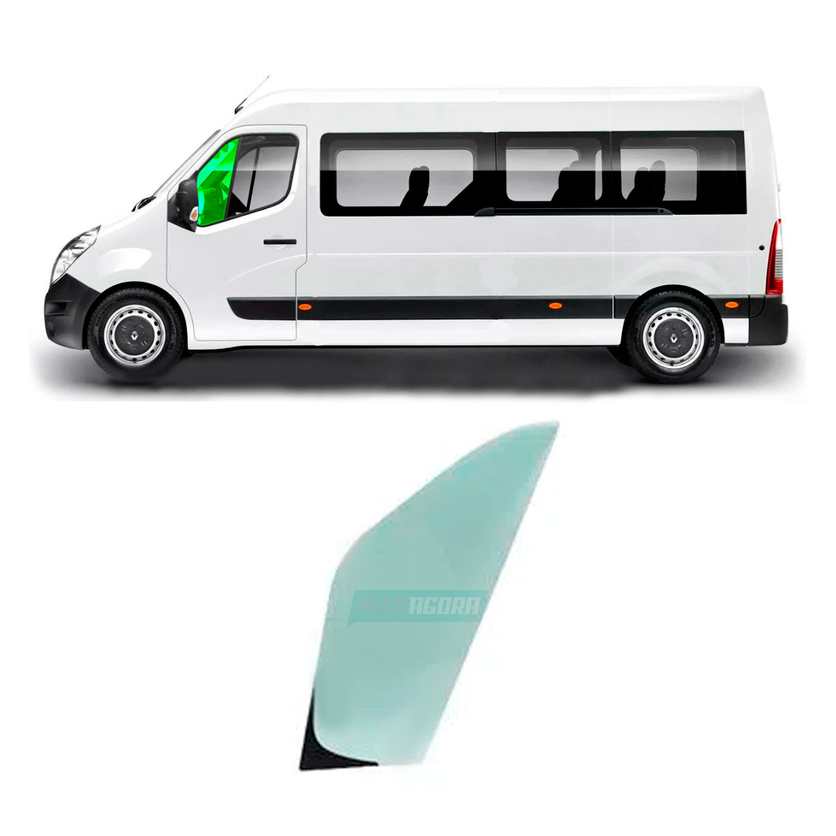 VIDRO QUEBRA VENTO VERDE ESQ SERIG 369X801 CURVO RENAULT MASTER NOVA 2014 2 VAOS