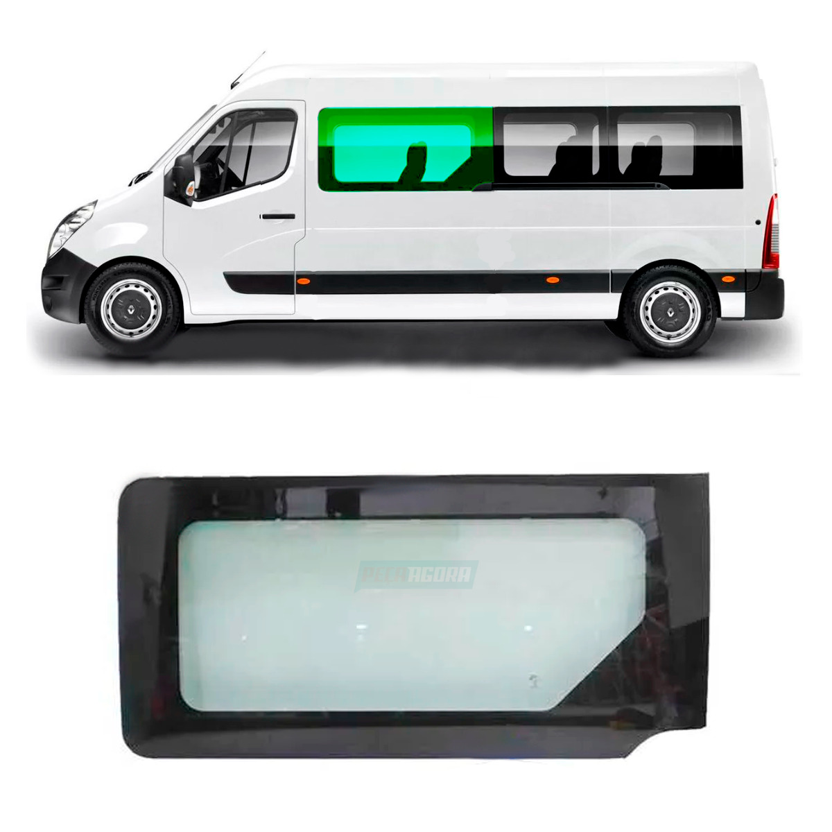 VIDRO LATERAL ESQ SERIG 1425X687 CURVO RENAULT MASTER NOVA 2013 2 VAOS 3 VAOS <P