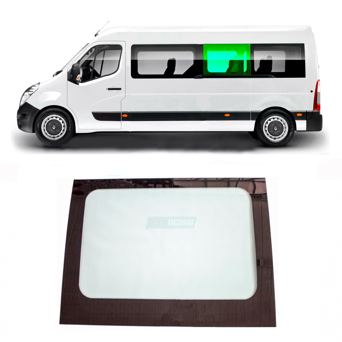 VIDRO LATERAL ESQ SERIG 923X687 CURVO RENAULT MASTER NOVA 2013 3 VAOS <P>RENAULT