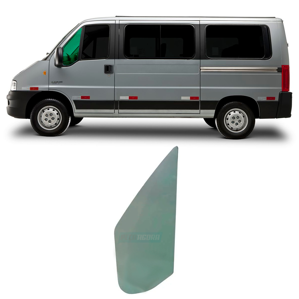 VIDRO QUEBRA VENTO ESQ 290X700 CURVO VERDE FIAT DUCATO TETO BAIXO ALTO CITROEN J