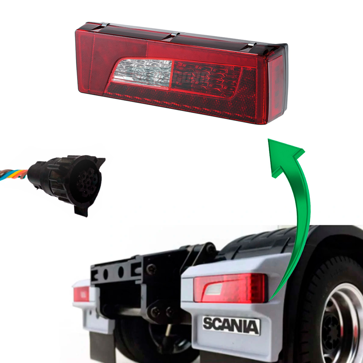 KIT LANTERNA TRASEIRA LED DIREITO COM CHICOTE CONECTOR SCANIA NTG SERIE 5 SERIE 