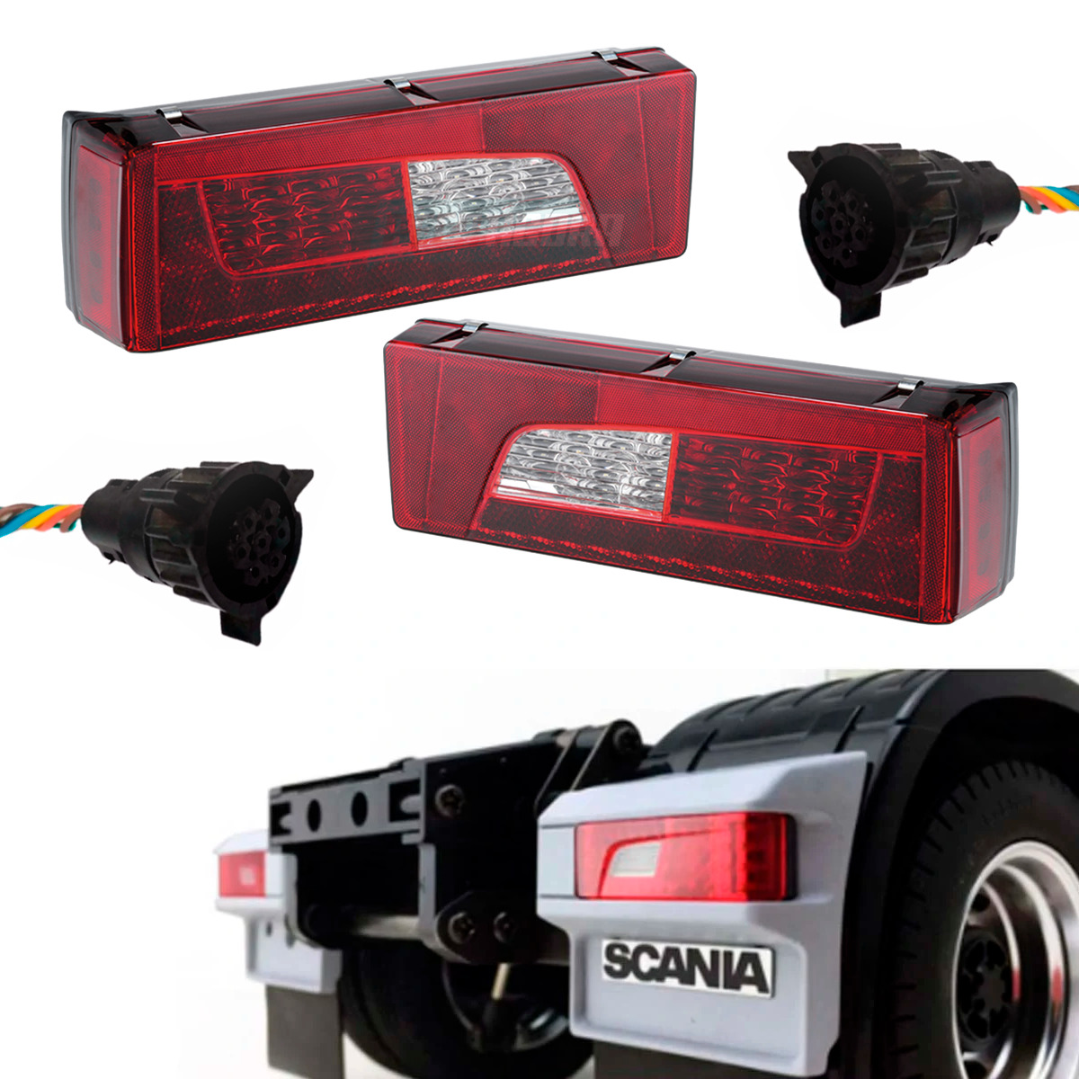 PAR LANTERNA TRASEIRA LED COM 2 CHICOTES CONECTORES SCANIA NTG SERIE 5 SERIE 6 S
