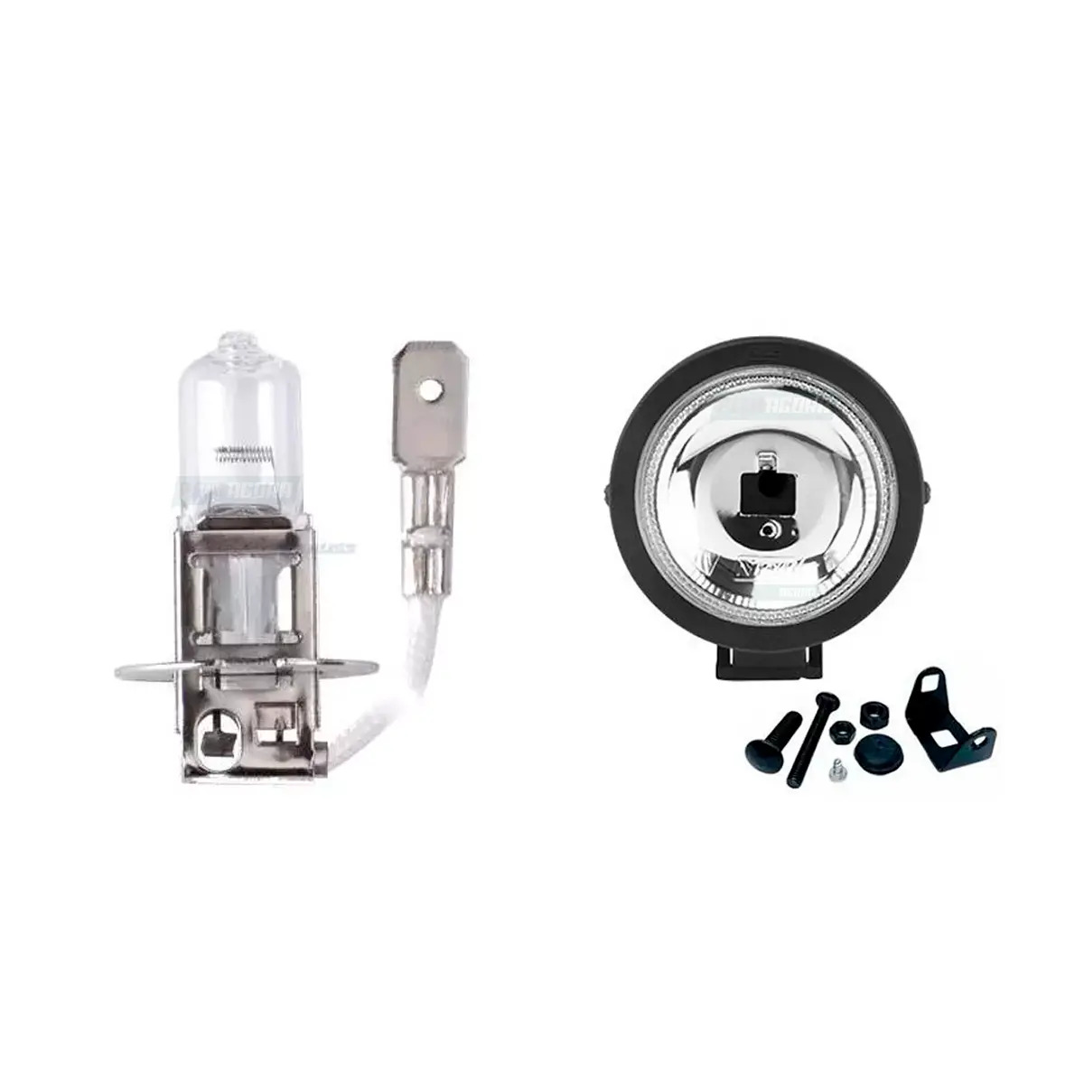 KIT FAROL AUXILIAR MILHA 85MM COM LAMPADA H3 MINI SUN RAY VIDRO  (K.F-11V-GL05H3