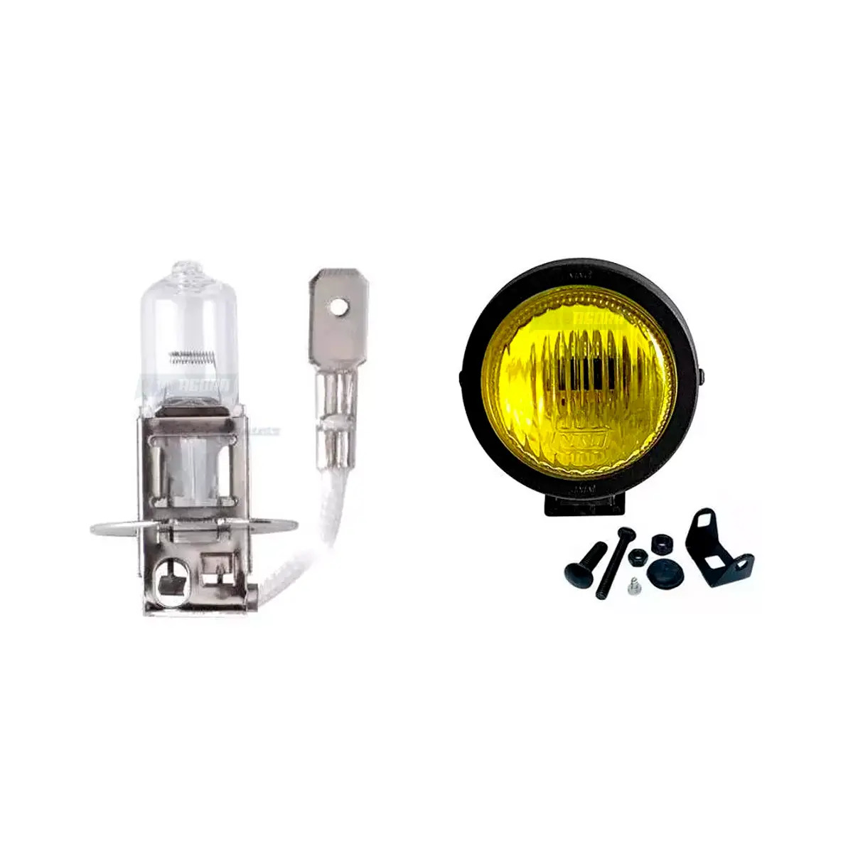 KIT FAROL AUXILIAR NEBLINA 85MM AMARELO COM LAMPADA H3 UNIVERSAL PRETA SUN RAY 8