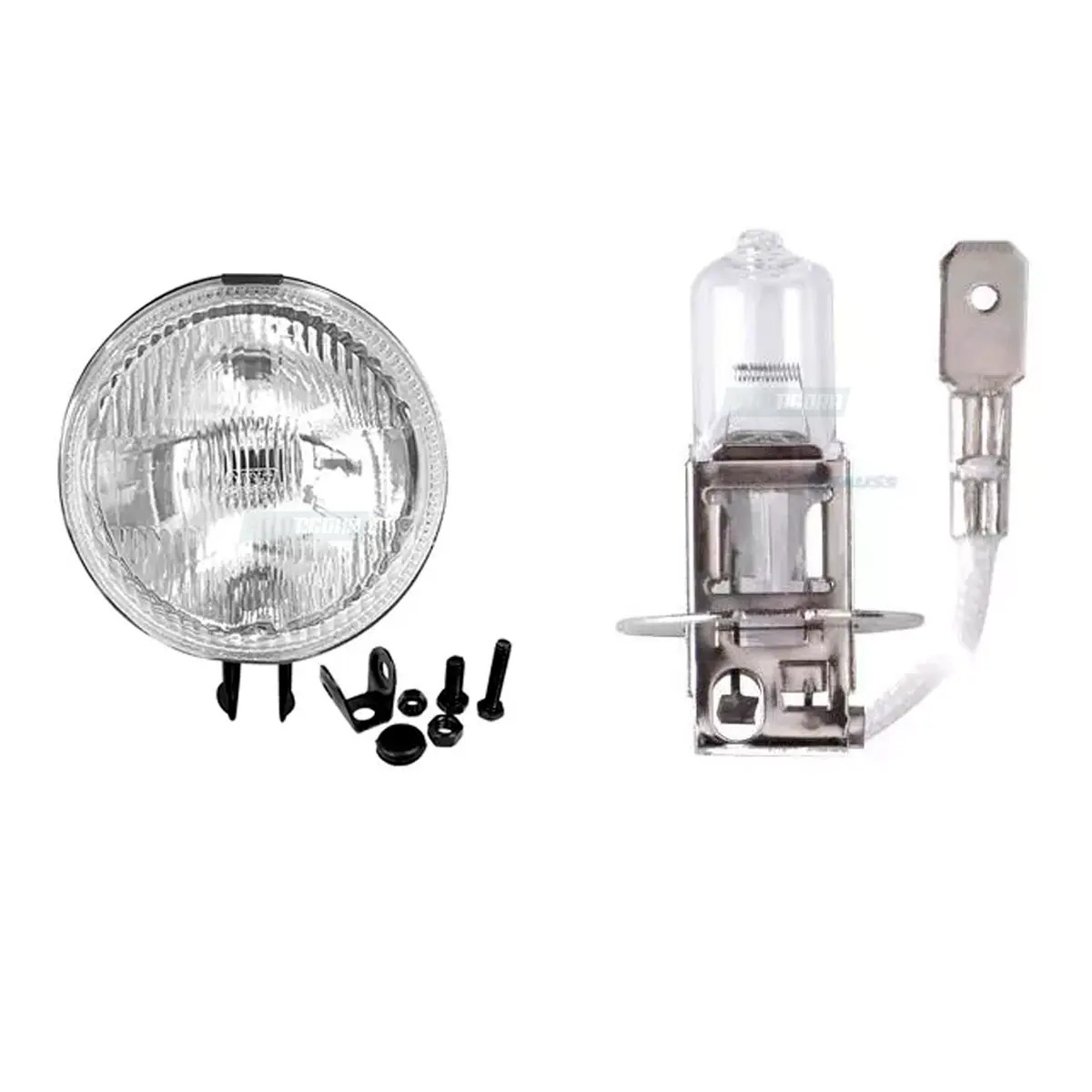 KIT FAROL REDONDO AUXILIAR VIDRO COM LAMPADA H3 MILHA UNIVERSAL 143MM LONGO ALCA