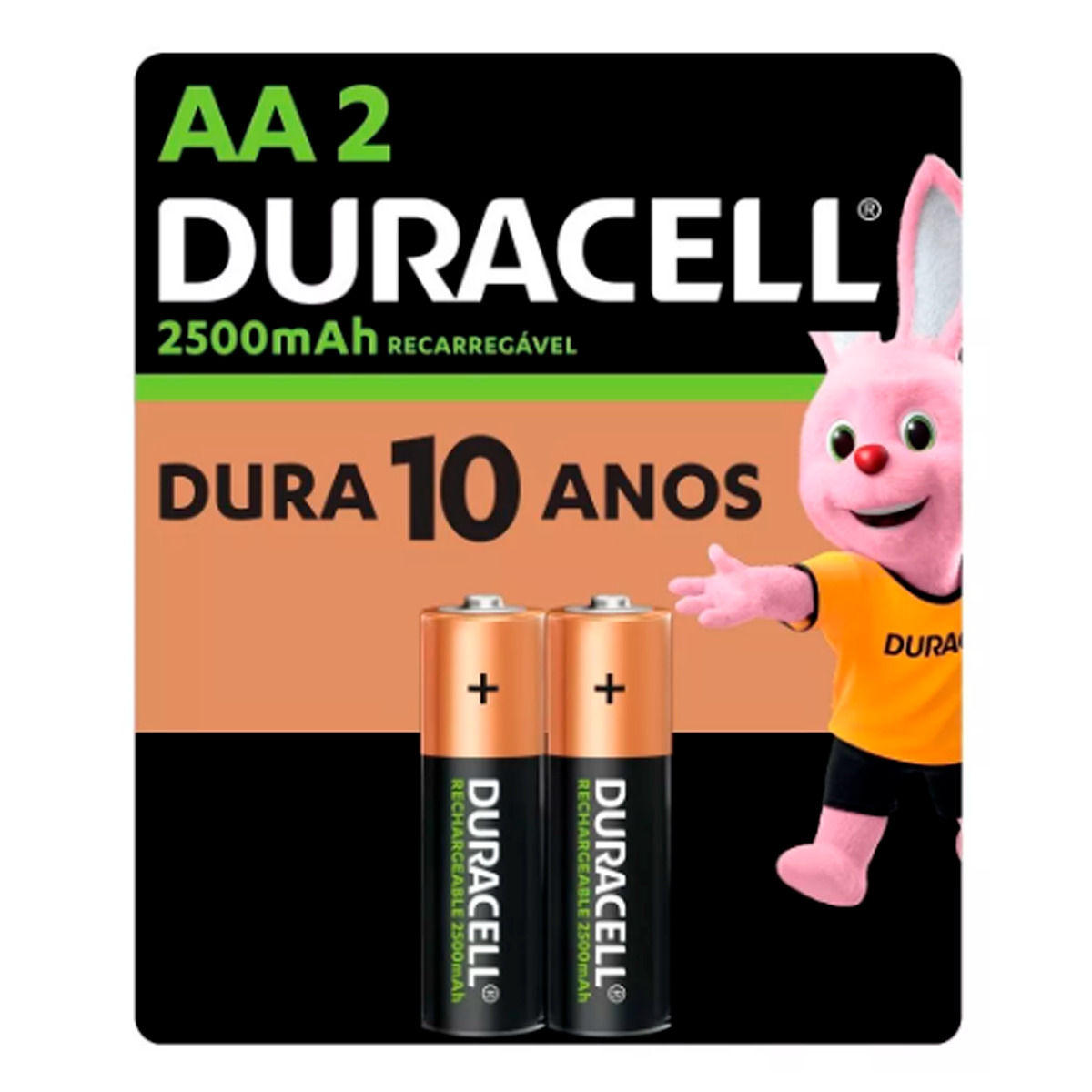 PILHA RECARREGAVEL AA PEQUENA 2500 MAH DURACELL COM 2 UNIDADES (2500MAH)