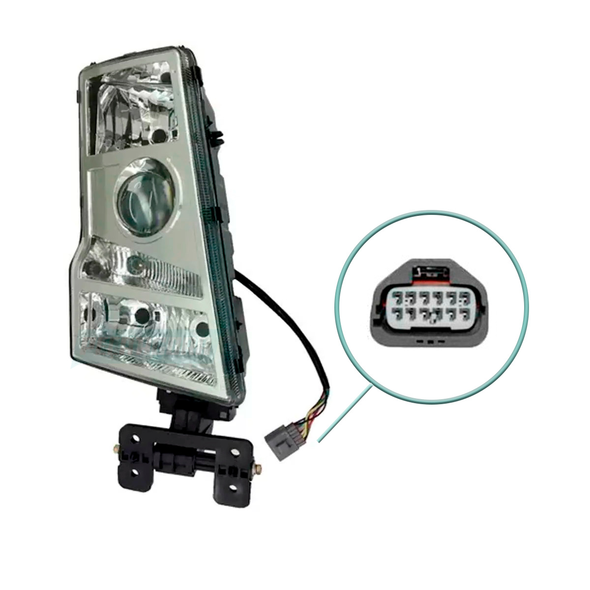 FAROL DIREITO VOLVO FH FM 2004 A 2009 - CONECTOR RETANGULAR (21001668-20861584-L