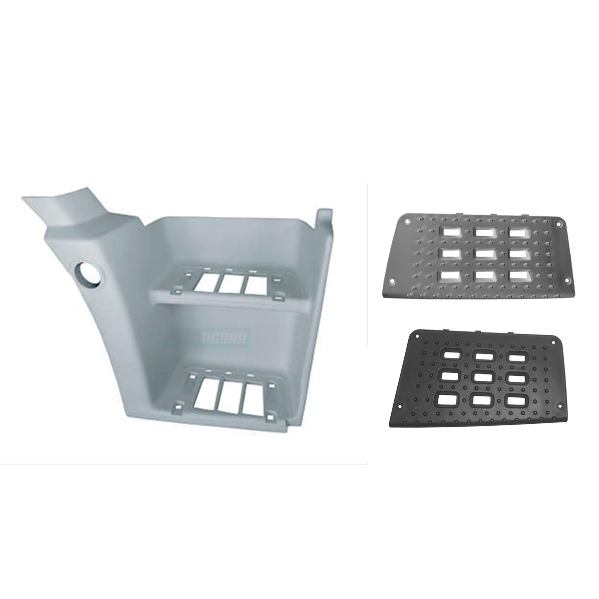 KIT ESTRIBO DIREITO COM TAPETE INFERIOR SUPERIOR VW CONSTELLATION 2 DEGRAUS (K.2