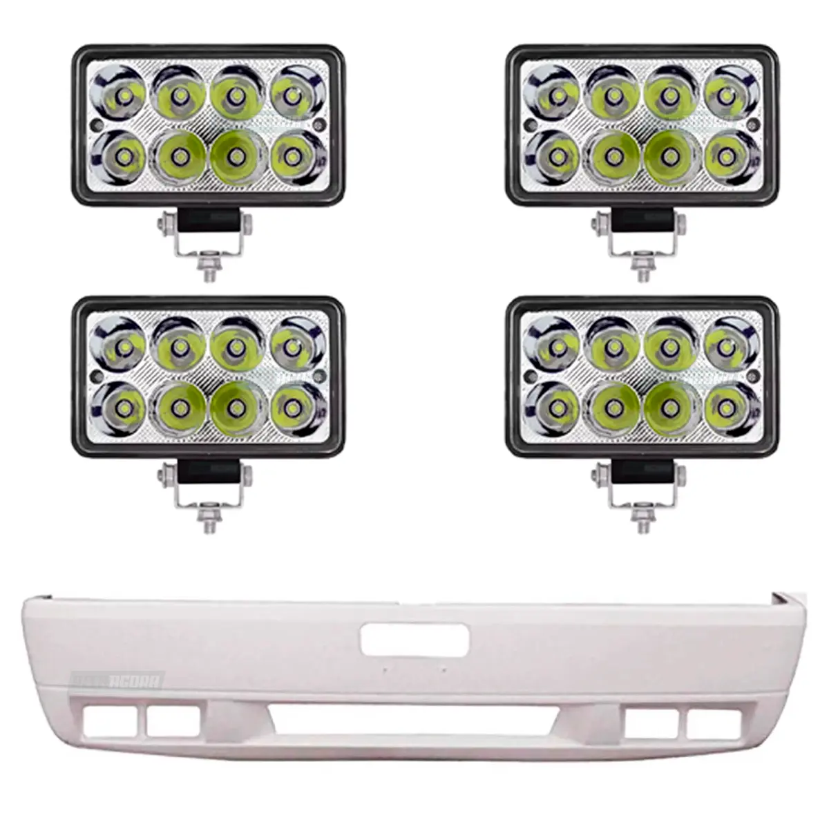 KIT PARACHOQUE COM 4 FAROIS NEBLINA MILHA LED RETANGULAR 15X8CM 9 A 48V MB 1935 