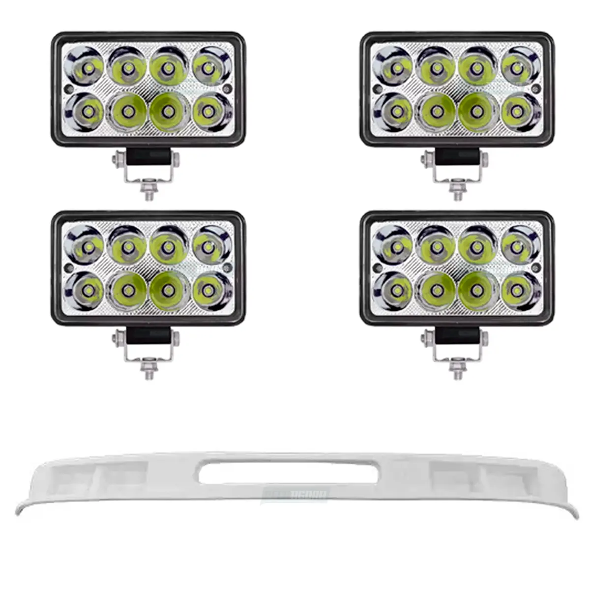 KIT SPOILER FECHADO COM 4 FAROIS NEBLINA MILHA LED RETANGULAR 15X8CM 9 A 48V MB 