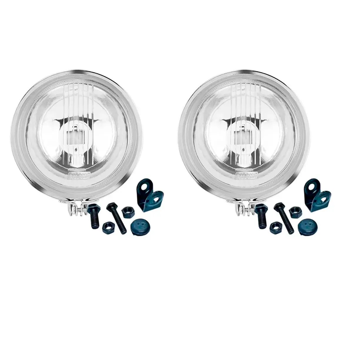 CAIXA 2 FAROIS MILHA H3 AUXILIAR REDONDO CROMADO 110MM LENTE VIDRO  (CX.MILHA-F5