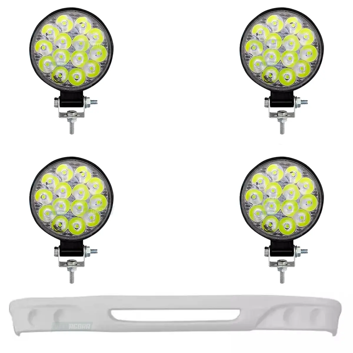 KIT SPOILER FIBRA E 4 FAROIS LED MINI 8,5CM FORD CARGO 815 (K.FAROL8,5MINIRED-AS