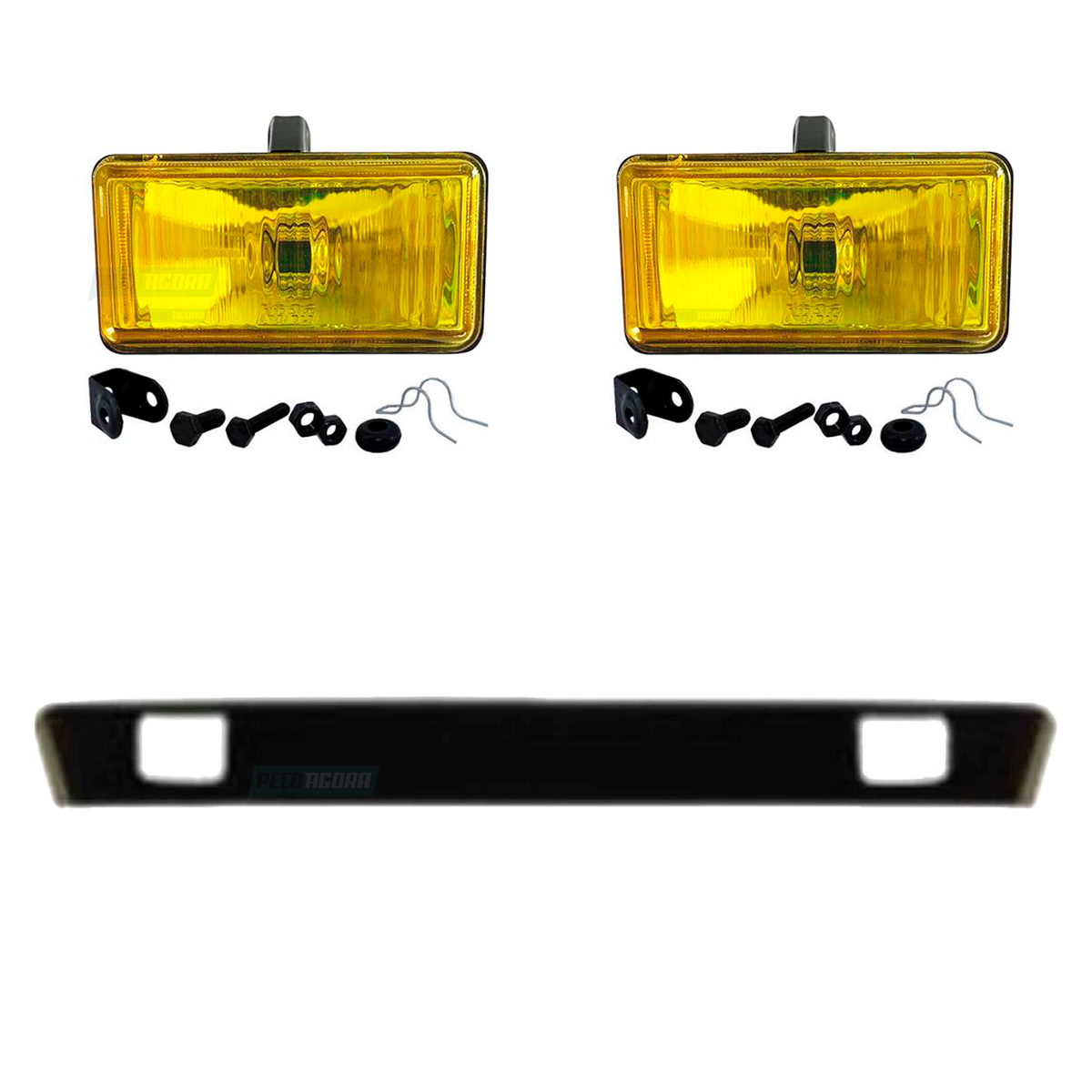 KIT SPOILER E 2 FAROIS NEBLINA AMARELO H3 MB 1113 1313 1513 2013 2213 CARA PRETA
