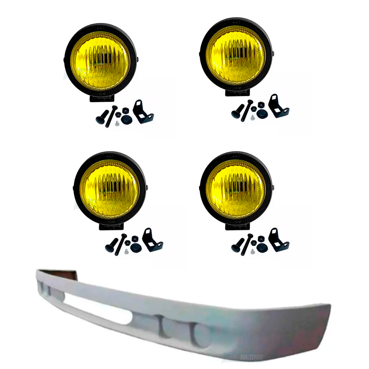 KIT SPOILER CARA PRETA COM 4 FAROIS AUXILIAR NEBLINA 85MM AMARELO H3 UNIVERSAL M