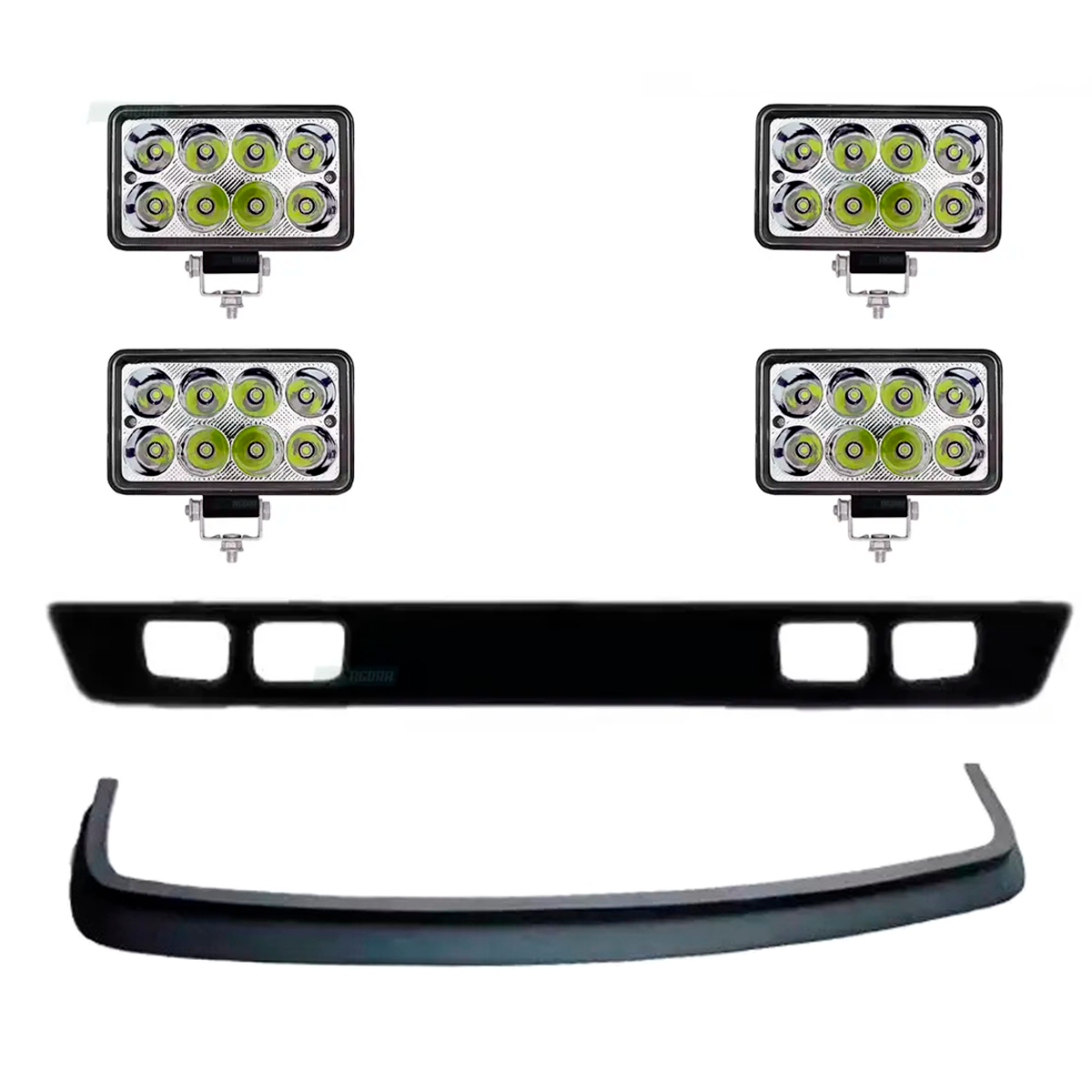 KIT SPOILER COM BIGODE PARACHOQUE COM 4 FAROIS NEBLINA MILHA 15X8CM CARA PRETA C