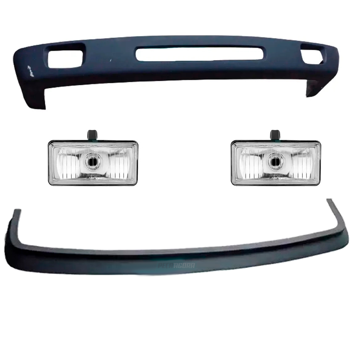 KIT SPOILER COM BIGODE PARACHOQUE COM 2 FAROIS AUXILIAR MILHA 152X78MM H3 FIBRA 
