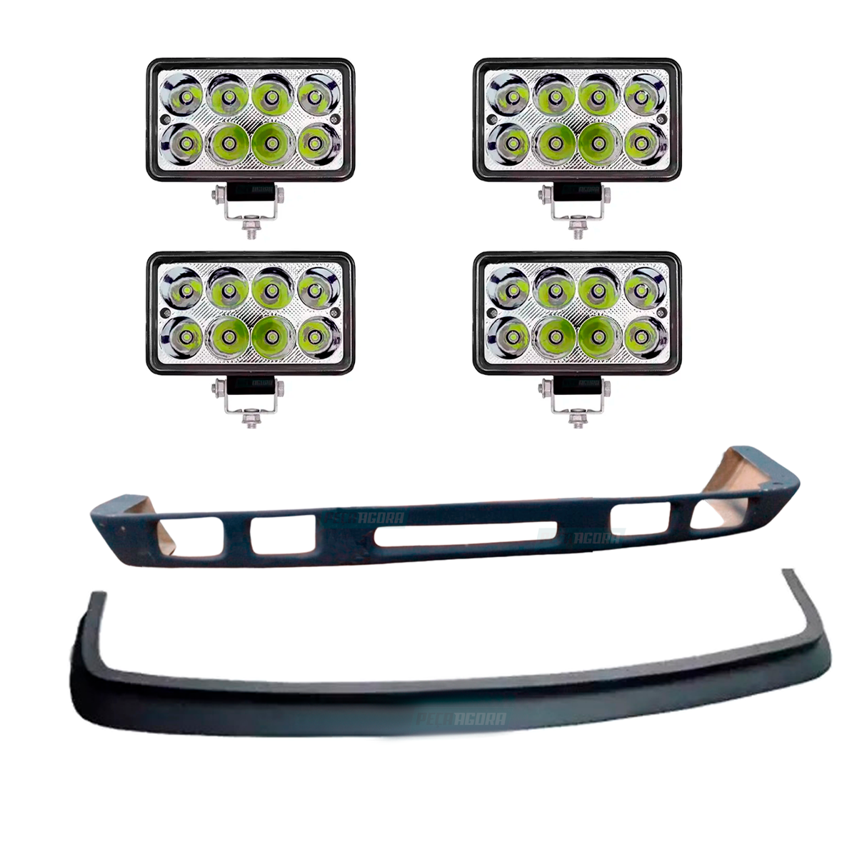 KIT SPOILER E BIGODE PARACHOQUE COM 4 FAROIS FIBRA CENTRO ABERTO MB 1113.. (K.AS