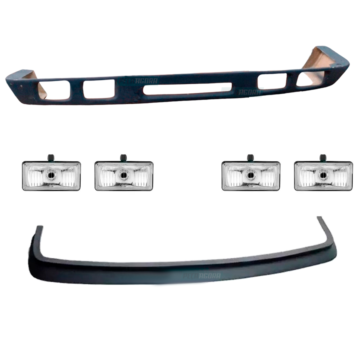 KIT SPOILER E BIGODE COM 4 FAROIS AMARELOS MB 1113  CARA PRETA CENTRO ABERTO FIB