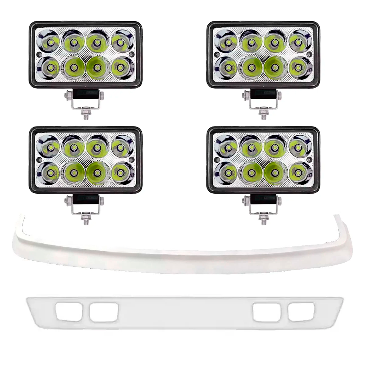 KIT SPOILER E BIGODE PARACHOQUE COM 4 FAROIS CARA PRETA CENTRO FECHADO LED FIBRA