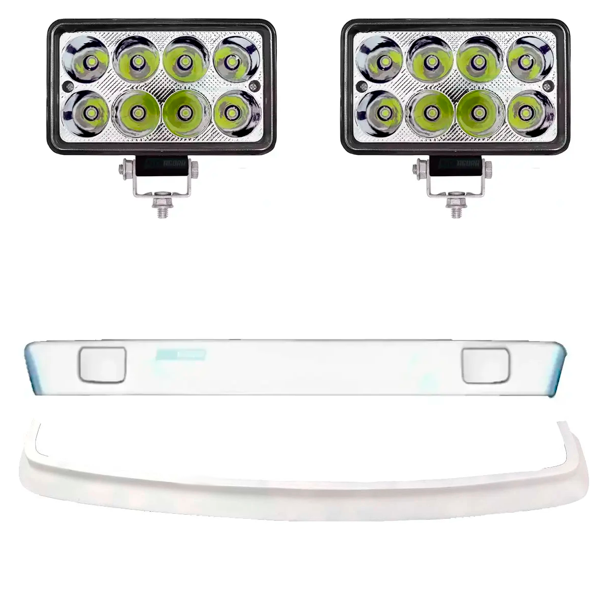 KIT SPOILER E BIGODE COM 2 FAROIS NEBLINA LED MB 1113 1313 1513 2013 2213 CARA P