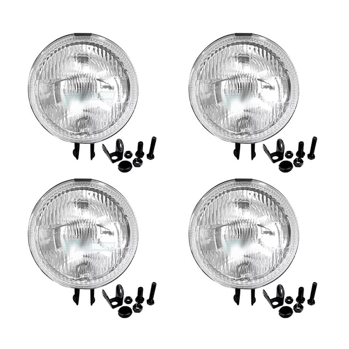 CAIXA 2 FAROIS MILHA AUXILIAR UNIVERSAL 143MM LONGO ALCANCE REDONDO VIDRO ESTRIA