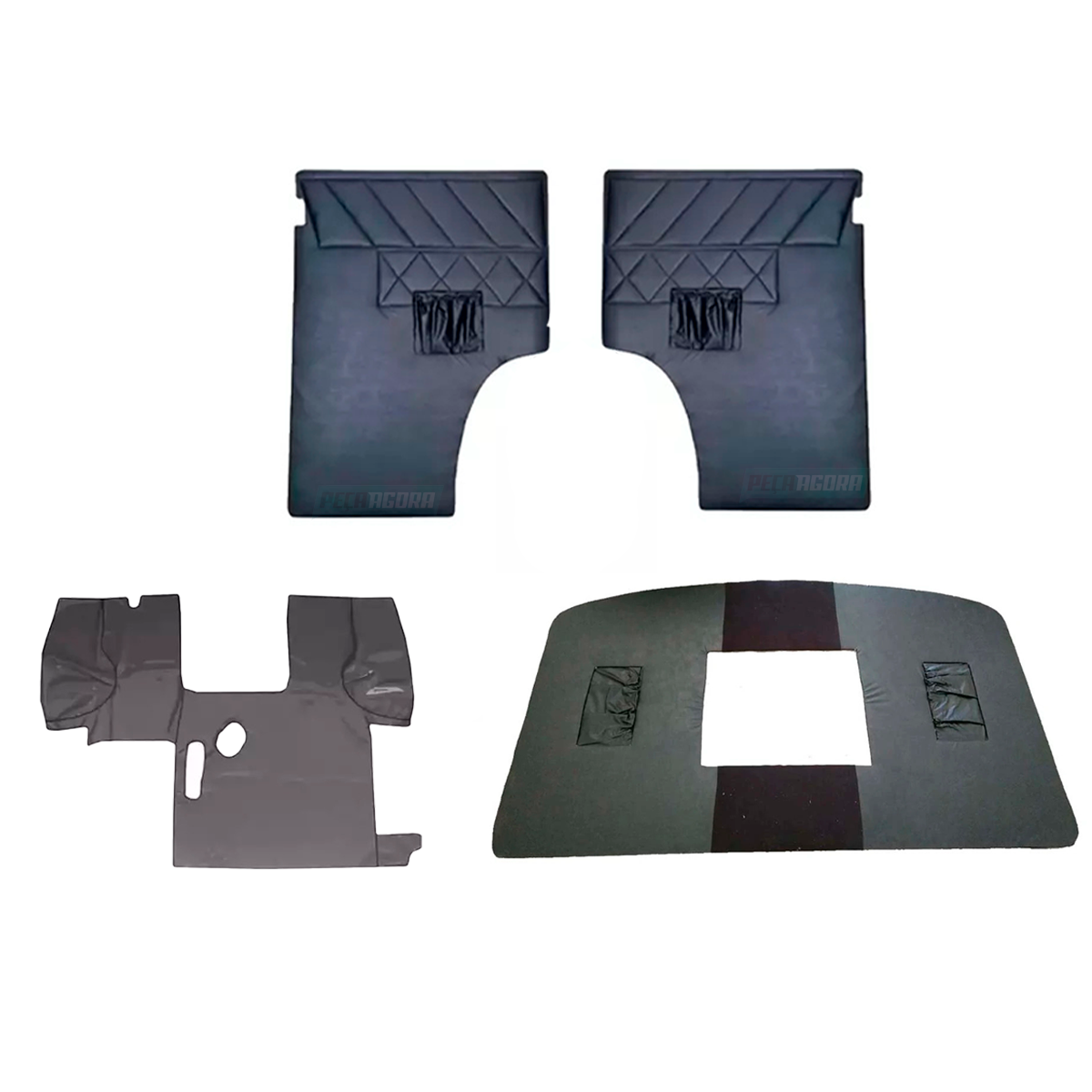 KIT PAR FORRO PORTA E TETO COM BOLSA E TAPETE VINIL PRETO MB 608 708  (K.M412022