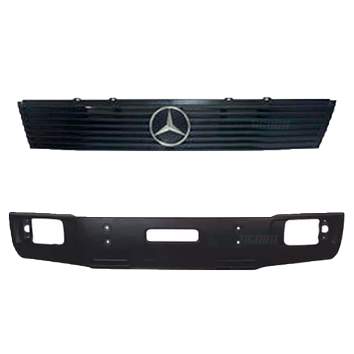 PARACHOQUE FIBRA PRETO E GRADE FONTAL INTEIRA EMBLEMA MB 1214 1718 1721 CARA CHA