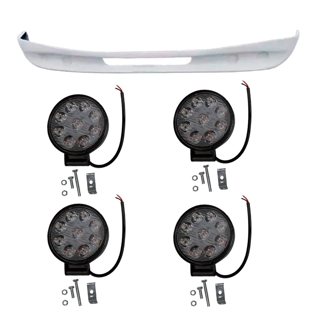 KIT SPOILER PARACHOQUE MB 709 710 FAROL NEBLINA 9 LED MINI 8 CM REDONDO 27W 9V A