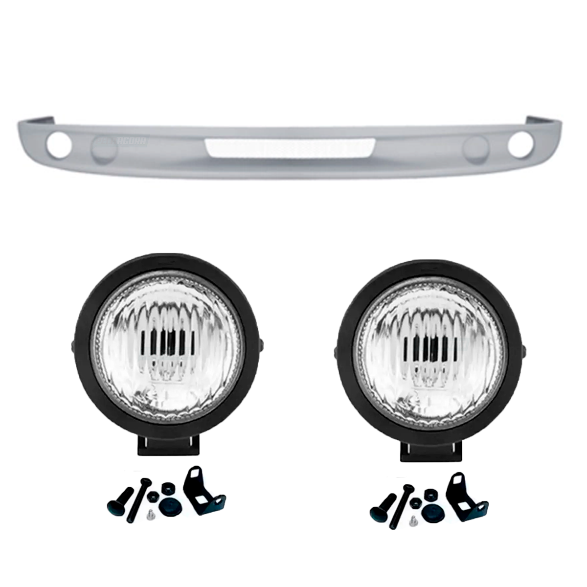 KIT SPOILER PARACHOQUE MB 709 COM 2 FAROIS MINI MILHA NEBLINA REDONDO 85MM H3 SU