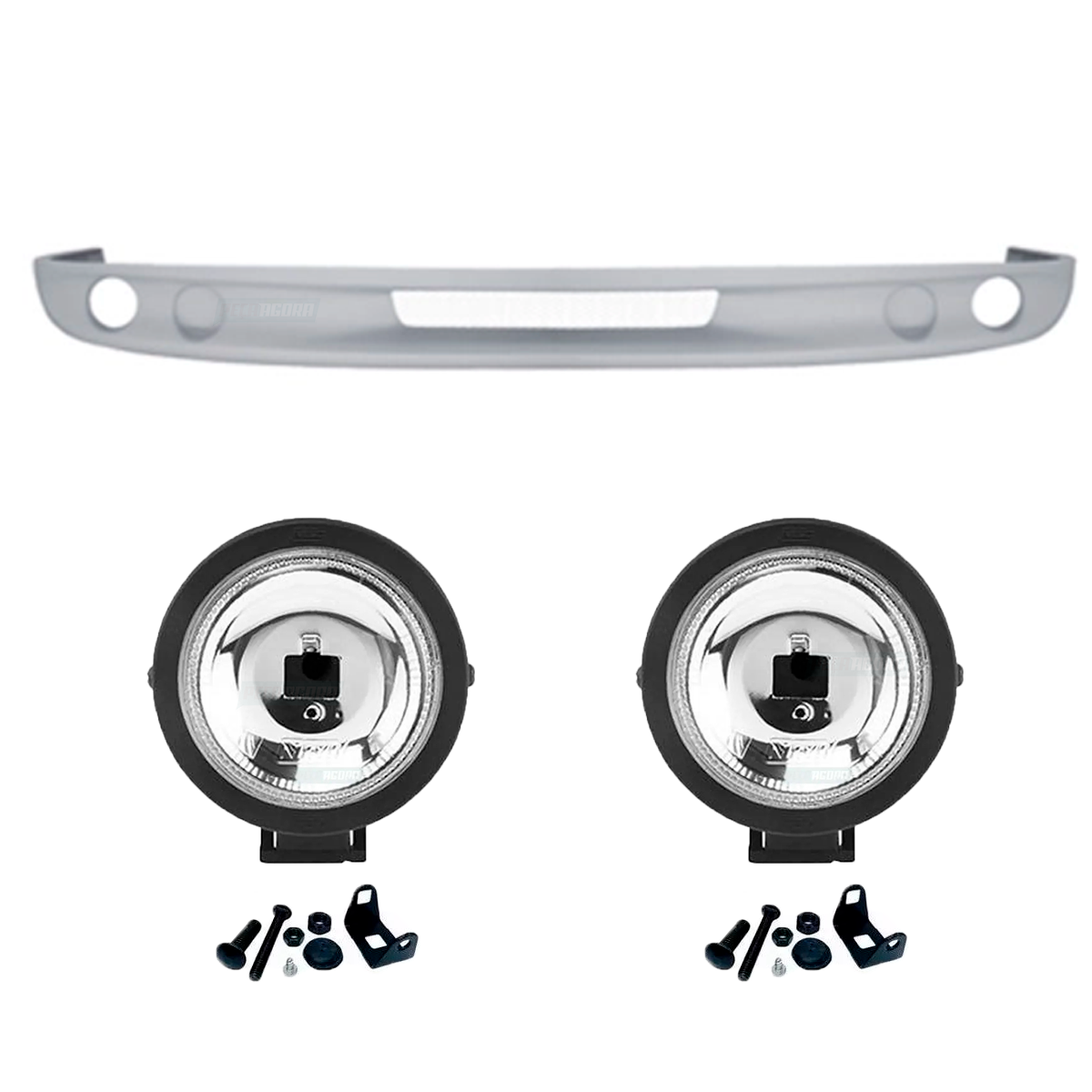 KIT SPOILER PARACHOQUE MB 709 COM 2 FAROIS AUXILIAR MILHA UNIVERSAL H3 85MM MINI
