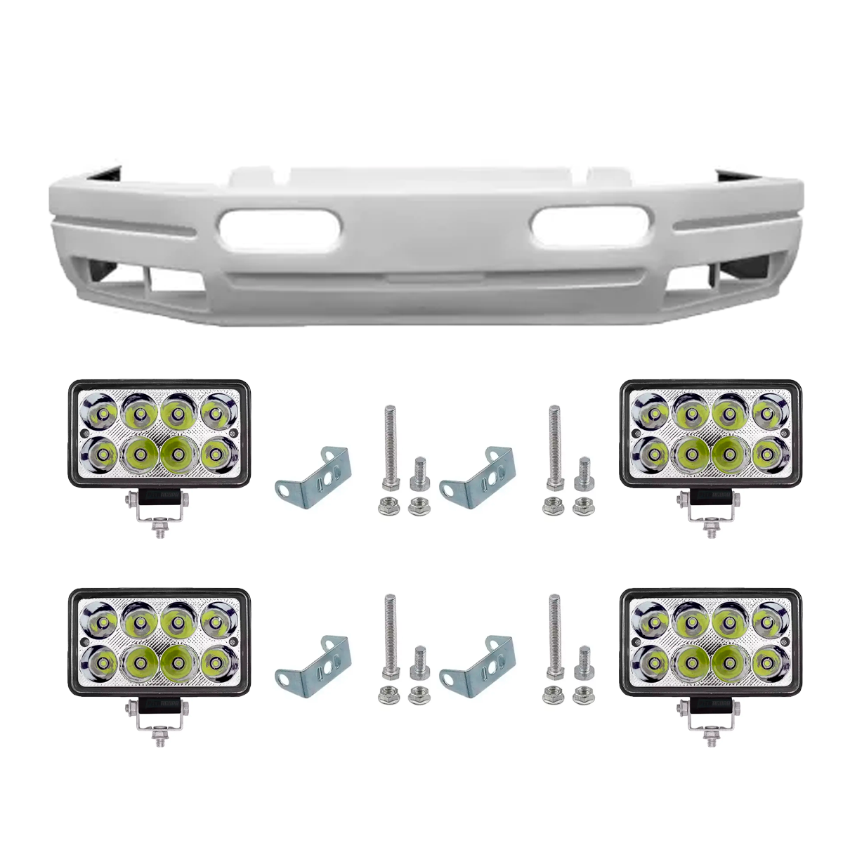 KIT PARACHOQUE 4 FAROIS LED NEBLINA VOLVO NL EDC 89 A 99 RETANGULAR 15X8CM (K.DN
