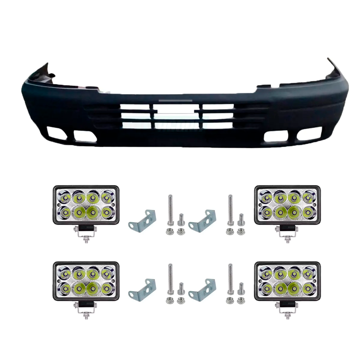 KIT PARACHOQUE TAMPAS EMBUTIDAS 4 FAROIS NEBLINA LED RETANGULAR 15X8CM VOLVO NH 