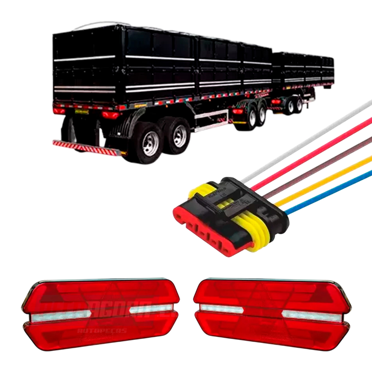 KIT LANTERNA TRASEIRA TRIPLO X LED DIREITO ESQUERDO + CHICOTE 5 VIAS CONECTOR LA