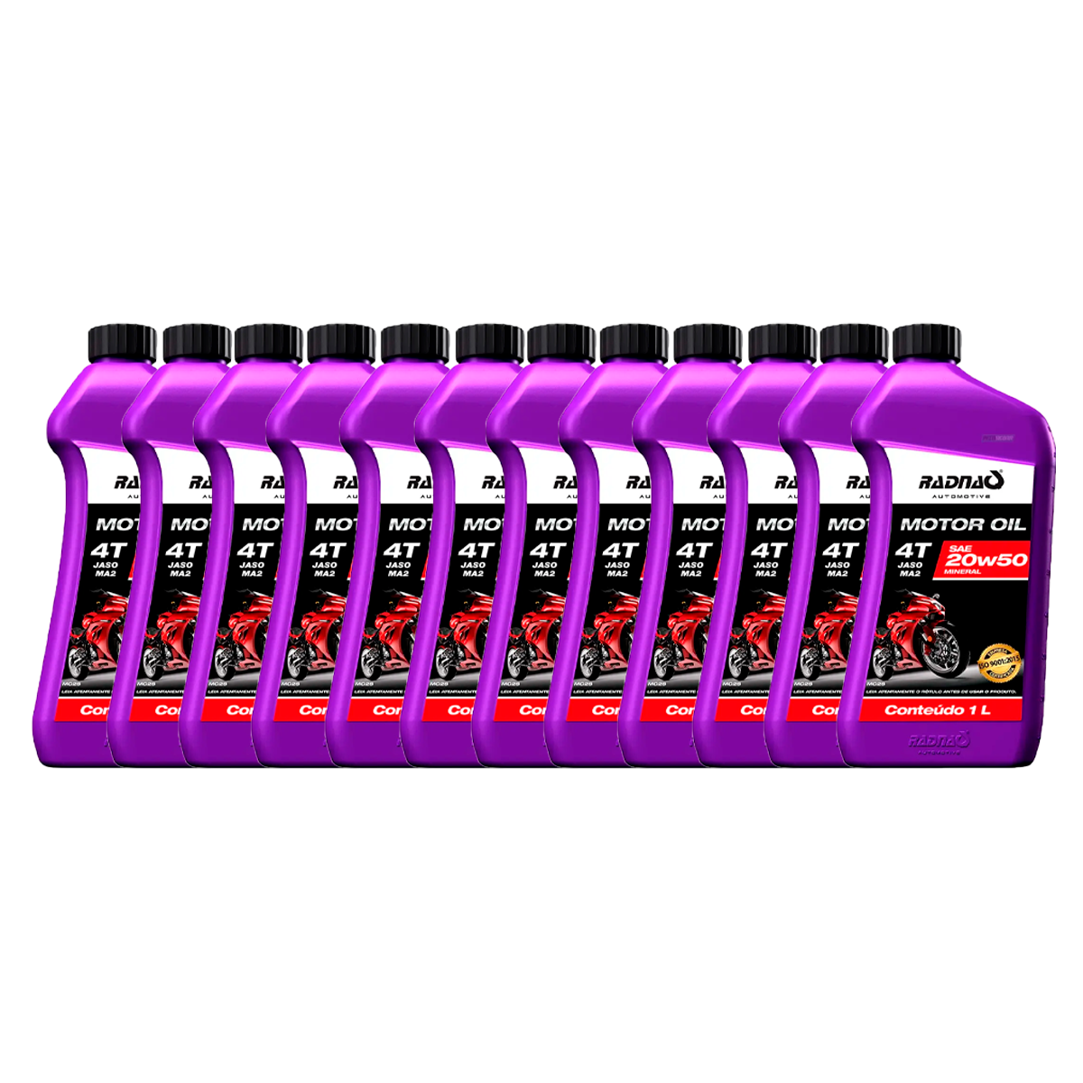 CAIXA COM 12 OLEO MOTOR MOTO 20W50 MINERAL 4T JASO MA2 RADNAQ 1L (CX.MO28**12)