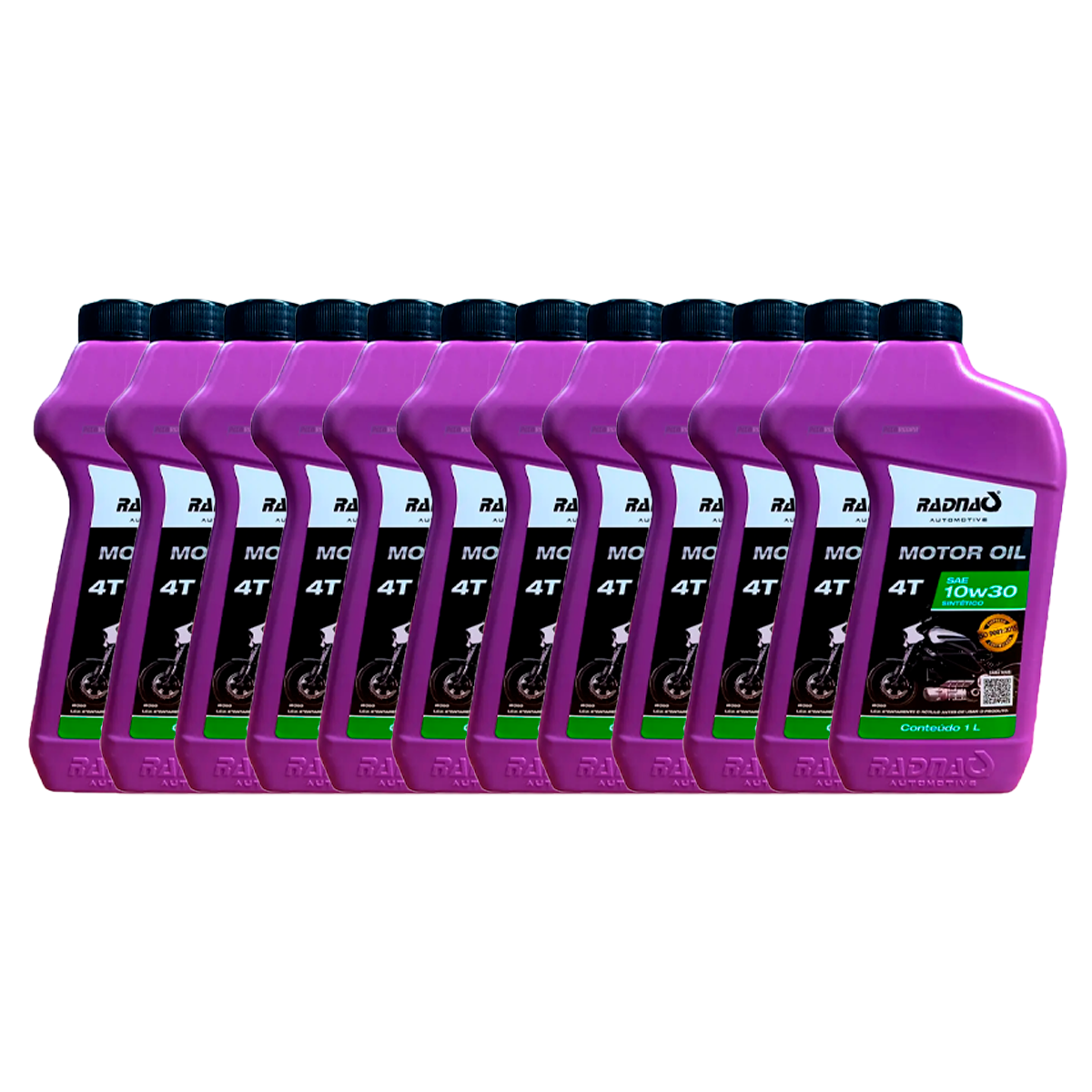 CAIXA COM 12 OLEO MOTOR MOTO 10W30 SINTETICO 4T RADNAQ 1L (CX.MO50**12)