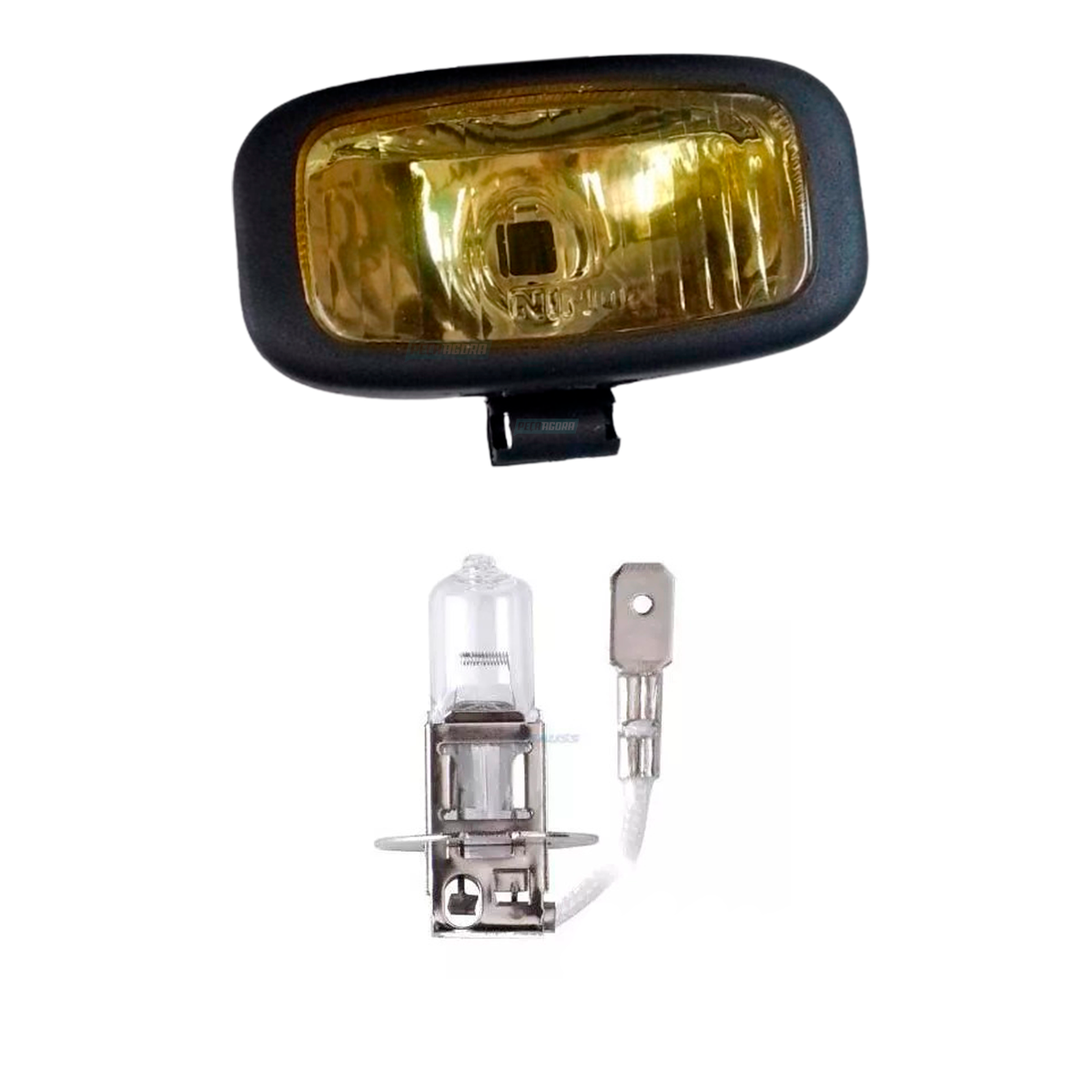 KIT FAROL MILHA MINI AMARELO LAMPADA H3 12V PK 22S BRANCA HALOGENA (K.ML0469-F16