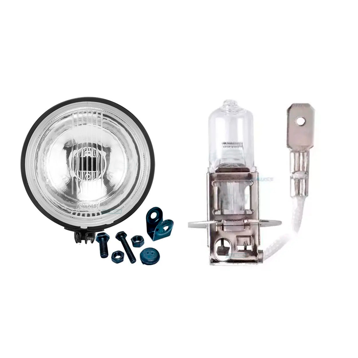 KIT FAROL MILHA AUXILIAR REDONDO LAMPADA H3 12V PK 22S BRANCA HALOGENA (K.MILHA-