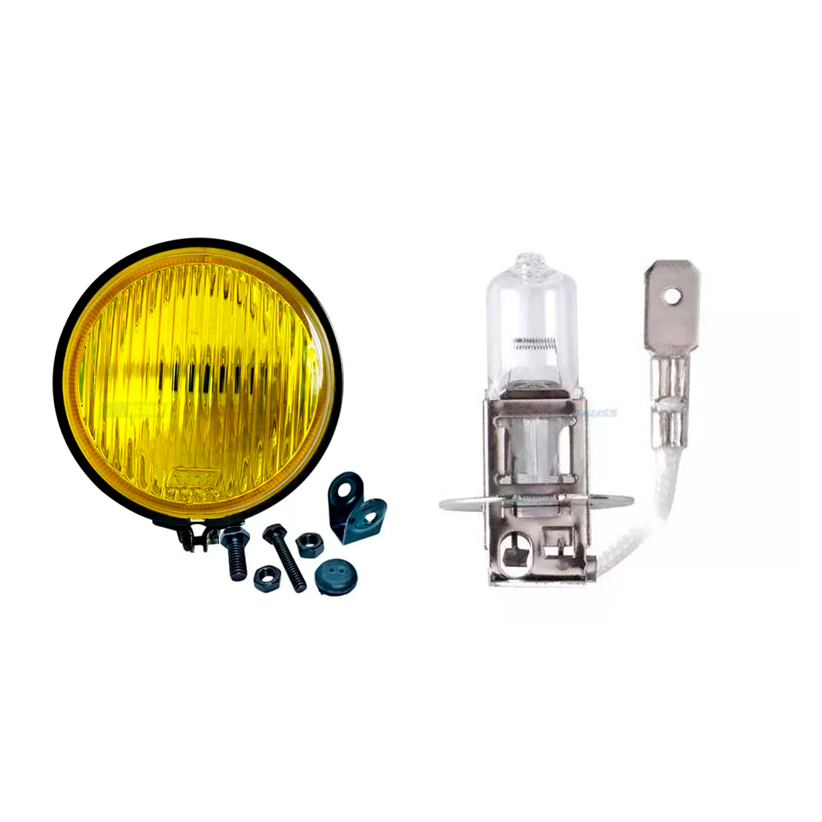 KIT FAROL MILHA AMARELO REDONDO 110MM LAMPADA H3 24V PK 22S BRANCA HALOGENA (K.M