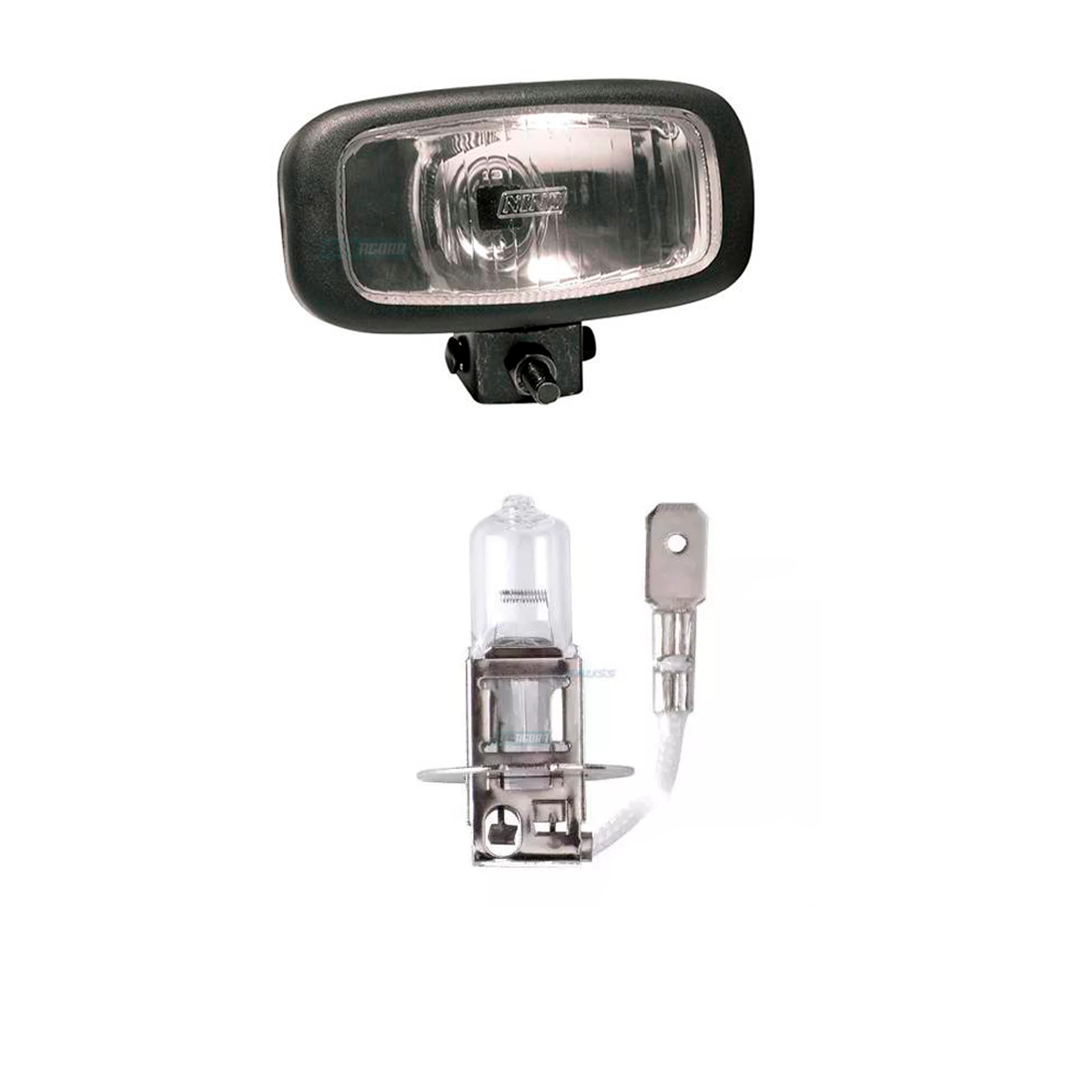 KIT FAROL MILHA 135X70MM RETANGULAR LAMPADA 12V H3 PK 22S BRANCA HALOGENA (K.MIL