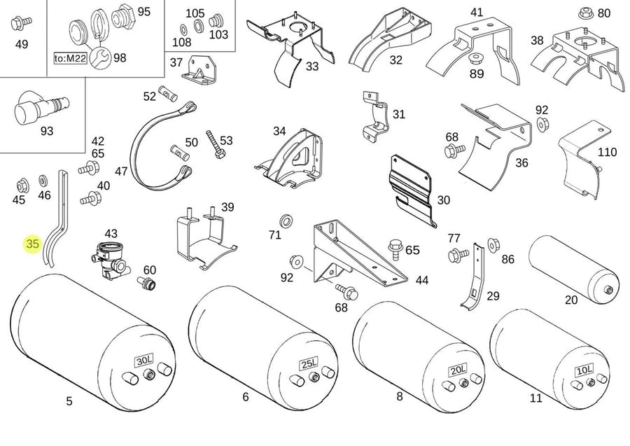 SUPORTE TANQUE DE AR 20L 30L MB AXOR ATEGO   (9584292740)
