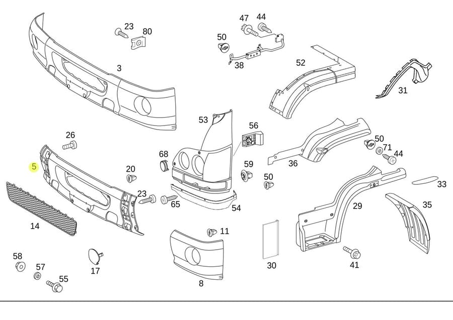 PARACHOQUE CENTRAL MB 710 715 915 MERCEDES BENZ (9798857001)