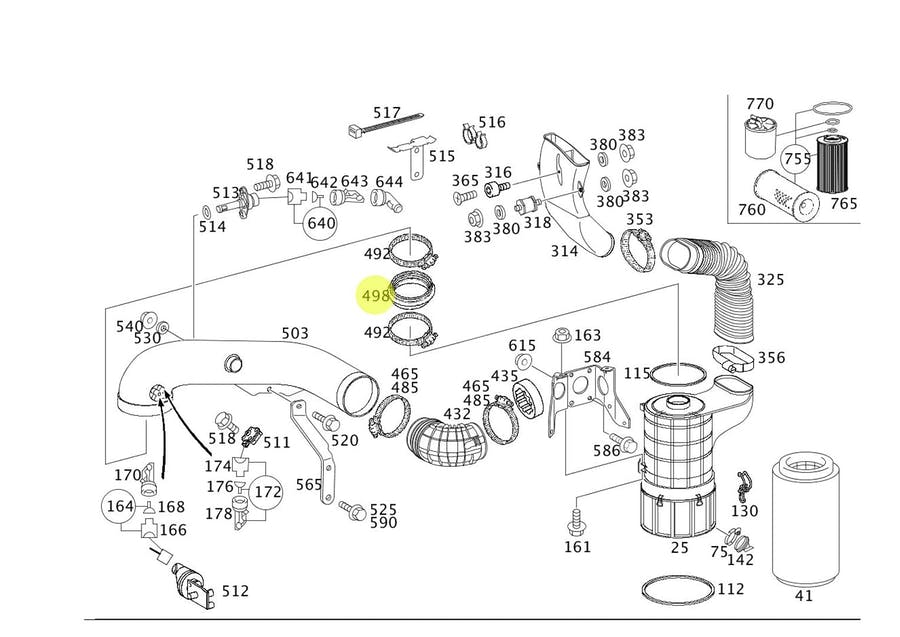 MANGUEIRA FILTRO AR MB AXOR 2035 2040 2044 2536 3340 3344 4140 4144 (9585280182)