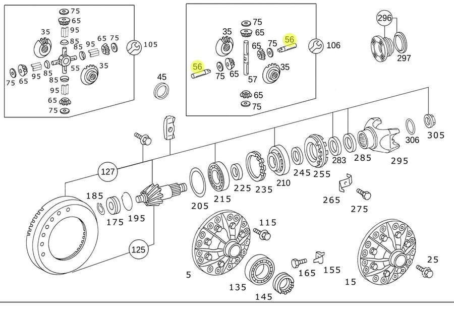 PINO CURTO CAIXA SATELITE EIXO HL4/063 - R390 MB OF1721 (6813530121)
