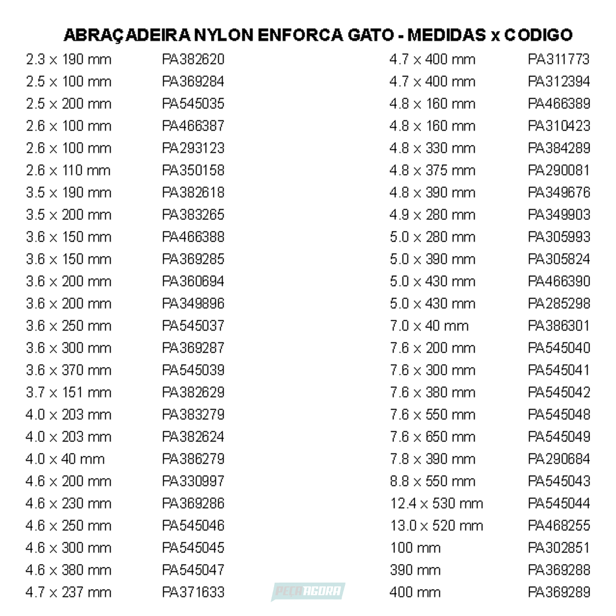 ABRACADEIRA NYLON ENFORCA GATO 4.6X380MM UNIVERSAL (N46380-ABRAC)