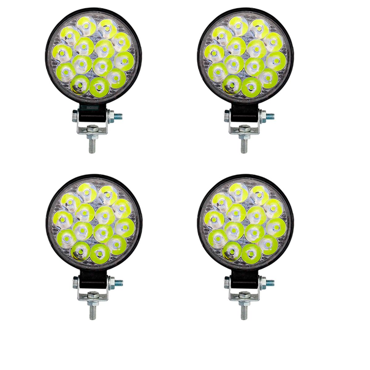 CAIXA 4 FAROIS MILHA 14 LED MINI 8,5CM 42W 12V 24V REDONDO OFF ROAD 6000K UNITAR