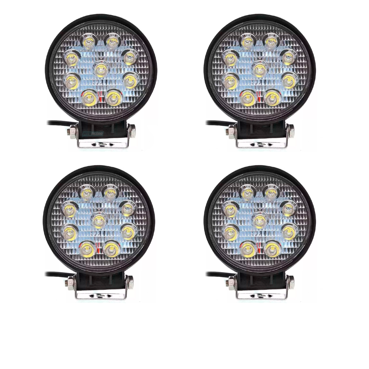 CAIXA 4 FAROIS MILHA 9 LED 11 CM REDONDO 27W BIVOLT 12V 24V OFF ROAD JIPES BARCO