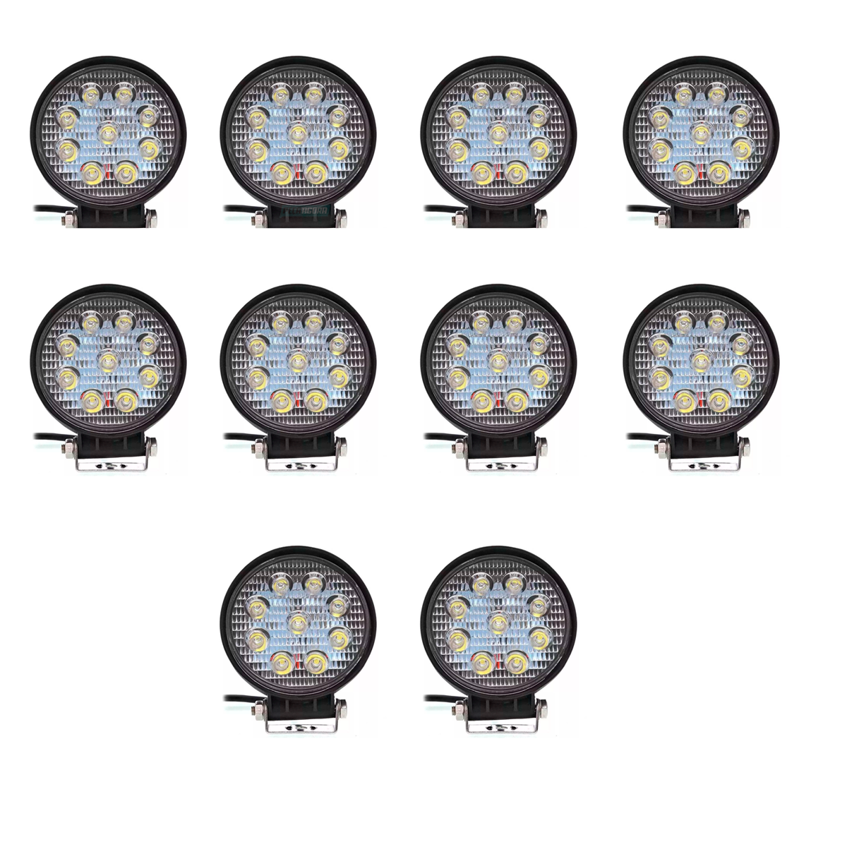 CAIXA 4 FAROIS MILHA 9 LED 11 CM REDONDO 27W BIVOLT 12V 24V OFF ROAD JIPES BARCO