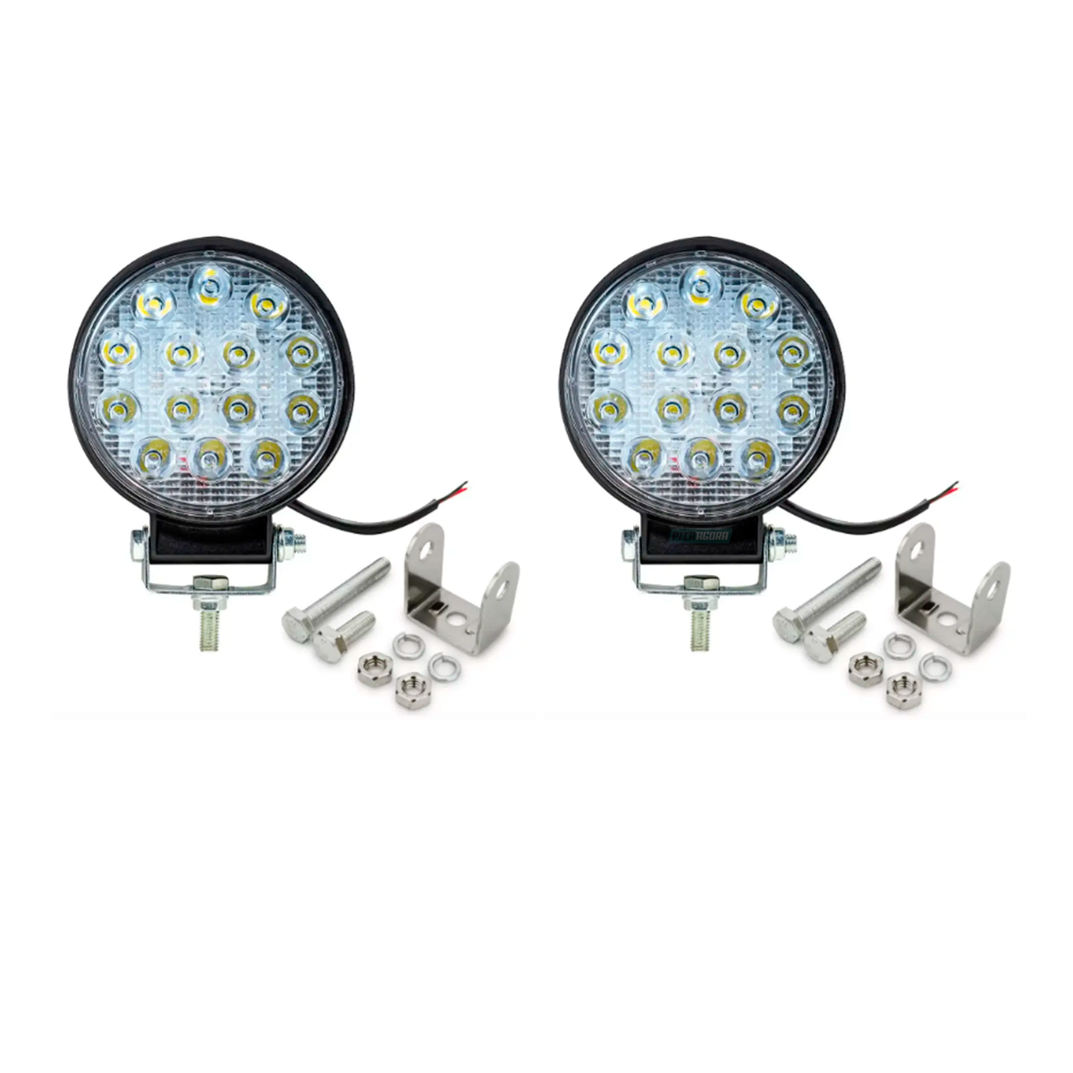 CAIXA 2 FAROIS MILHA 14 LED 11CM 42W 12V 24V REDONDO OFF ROAD 6000K JIPES MAQUIN
